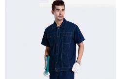 China Denim Fabric Durable Industrial Uniform Shirts Unique Design With Buttons And Pockets supplier