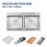 32' Multifunction Top Mount Farmhouse Sink Stainless 16 Gauge With Knife Holder 82x45 for sale