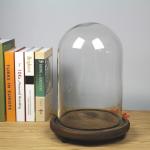 Wood Base D20*H40cm Borosilicate Glass Dome Display Cloche
