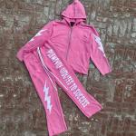 Breathable Zip Up Cropped Sweatshirt Set Applique Embroidered Patch Unisex Track Suits for sale