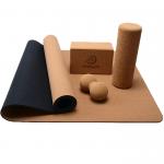 Custom Non Slip Cork Fitness Sets Including Double Balls Back Massage Roller Cork Block for sale
