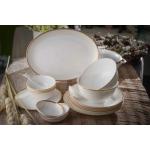45pcs Gold Rim Fine Porcelain 43% Bone China Lace Dinner Set for sale