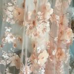 Luxury Floral Beaded Bridal Lace Fabric Scalloped Edge Wedding Gown Lace Fabric for sale