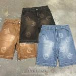 Custom Denim Print Logo Streetwear Raw Hem Cut Edge Jorts Jogger Sweat Cotton Fleece Distressed Streetwear Acid Wash Shorts for sale