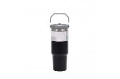 China Reusable Portable Water Bottle with Built in Straw and Lid 30oz Black supplier