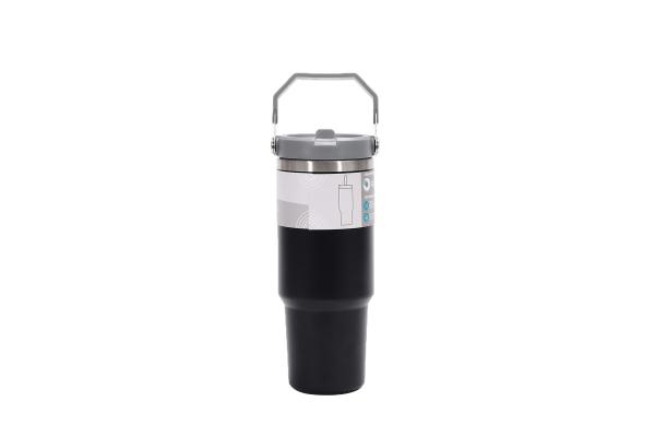 Reusable Portable Water Bottle with Built in Straw and Lid 30oz Black