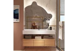 China 120cm-180cm Solid Wood Bathroom Vanity Artificial Stone Wash Basin Cabinet Set supplier