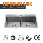 Topmount Stainless Steel Kitchen Sink Cabinet Double Bowl 16 Gauge 82x45 for sale