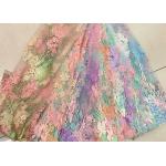 3D Beaded Lace Fabric , Scalloped Multi Color Floral Embroidered Fabric For Skirt for sale