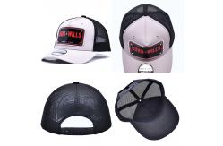China Structured 5 Panel Trucker Cap Embroidered Debossed Metal Badge Eyelets supplier
