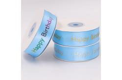 China Birthday Use Blue Satin Ribbon Single / Double Face Customized Printed Logo supplier