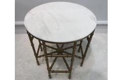 China Round white Stone top polished gold finish metal frame coffee table/side table for hotel bedrooom and living room supplier