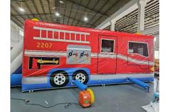 China Red And Blue Inflatable Car Bounce House Fire Truck Jumping Castle supplier