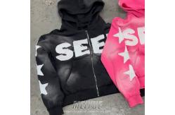 China Custom Grams Distressed Black Zip Up Hoodie Sweatpants And Hoodie Set supplier