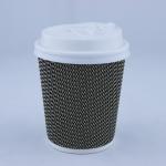 Printed Coffee Ripple Paper Cup With Lid Disposable Single Wall 360ml for sale