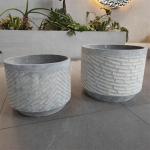 Unique Texture Surface Fiber Clay Planter Frost Resistant Round Flower Pot with Matte/Glossy Finish for sale