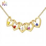 Heart In Heart Pendant Womens Engraved Necklace With Colored Stones for sale