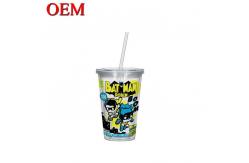 China Supplier High Quality Customized Marvel Double Walled Plastic Travel Cup With Straw supplier