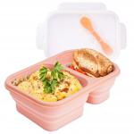 2 Compartments Collapsible Lunch Containers With Lid Lunchbox With Utensils Foldable Silicone Bento For Adults BPA Free for sale