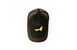 China Custom Unisex 5 Panel Trucker Cap Hat , Customized Black 3D Embroidery Mesh Hat supplier