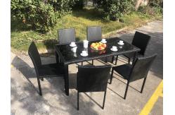 China Stackable Chair Outdoor Rattan Dining Set KD Tabke With Black Glass supplier