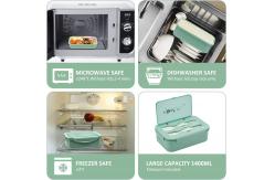 China Custom 1400ml Plastic Bento Box Containers Microwave Safe Green With Spoon Fork supplier