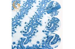 China Embroidered Bead Handmade Lace Fabric 140cm Width With Pearls supplier