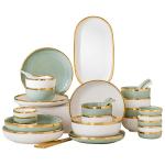 Nordic Luxury Style Ceramic Tableware Set Emerald Green With Gold Rim for sale