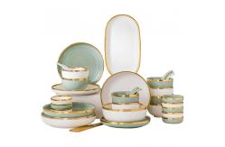China Nordic Luxury Style Ceramic Tableware Set Emerald Green With Gold Rim supplier