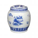 Glossy Finish Oriental Blue And White Ceramic Cremation Urn 23x22cm Custom Shape