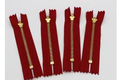 China Red Tape Pants Leather Jacket Gold Zipper , Polyester Tape Two Way Separating Zipper supplier