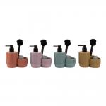 China 3N1 Sand Stone Kitchen Utensil Caddy Soap Dispenser With Vertical Stripe With Cleaing Ball And Black Brush manufacturer