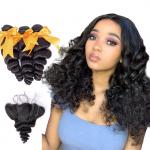18 Inch Loose Wave Malaysian Hair Extensions / Virgin Hair Bundles With Lace Frontal for sale