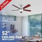 110V/50Hz Voltage 1stshine 52 Inch Air Cooling DC Motor 5 Plywood Blade Modern LED Ceiling Fans with Lights for sale