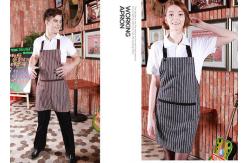 China Black And White Stripes Kitchen Cooking Aprons Adjustable With Widen Strap Design supplier