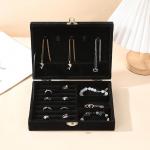Buckle Closure Black Velvet Jewelry Storage Box for Organizing and Display for sale