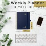 Weekly Planner Jul. 2023 - Jun. 2023 Navy Blue Hardback Spiral Weekly Planner