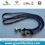 Custom Logo printing blue round shape cord lanyard with black ball lock and metal clip for sale