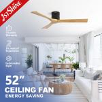 Residential Wooden Blades Ceiling Fan with 52 Inch Flush Mounting and Remote Control for sale