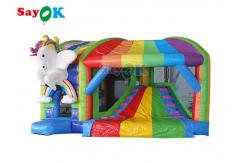 China Rainbow Kids Inflatable Jumping Castle Unicorn Bouncy Castle With Slide supplier