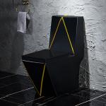 One Piece Washdown Sanitary Ware Toilet Black Gold Graphic Design for sale