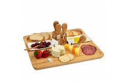 China Rectangle Shaped Bamboo Kitchen Supplies , Bamboo Cheese Tray Platter With Knife Set supplier