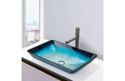 China Gradient Blue Tempered Bath Wash Basins Glass Bowl Rectangular Table Top Solid supplier