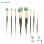 Private Label 7pcs Makeup Brush Set Green Color Plastic Handle With Beauty Tweezers for sale