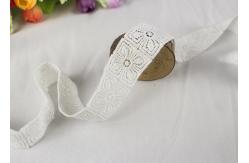 China Chemical Solubility Polyester Lace Trim With Concise Quadrate Flower Design supplier