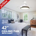 Retractable Ceiling Fan for Bedroom No Noise Warm Light 1stshine LED Folding Metal Body for sale