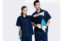 China Denim Fabric Durable Industrial Uniform Shirts Unique Design With Buttons And Pockets supplier