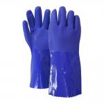 35cm Blue PVC Chemical Resistant Gloves With Sandy Finish And Cotton Liner