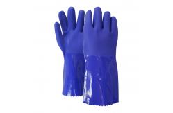 China 35cm Blue PVC Chemical Resistant Gloves With Sandy Finish And Cotton Liner supplier
