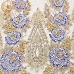 Customized Beaded Lace Fabric 80% Nylon Handmade Embroidered for sale